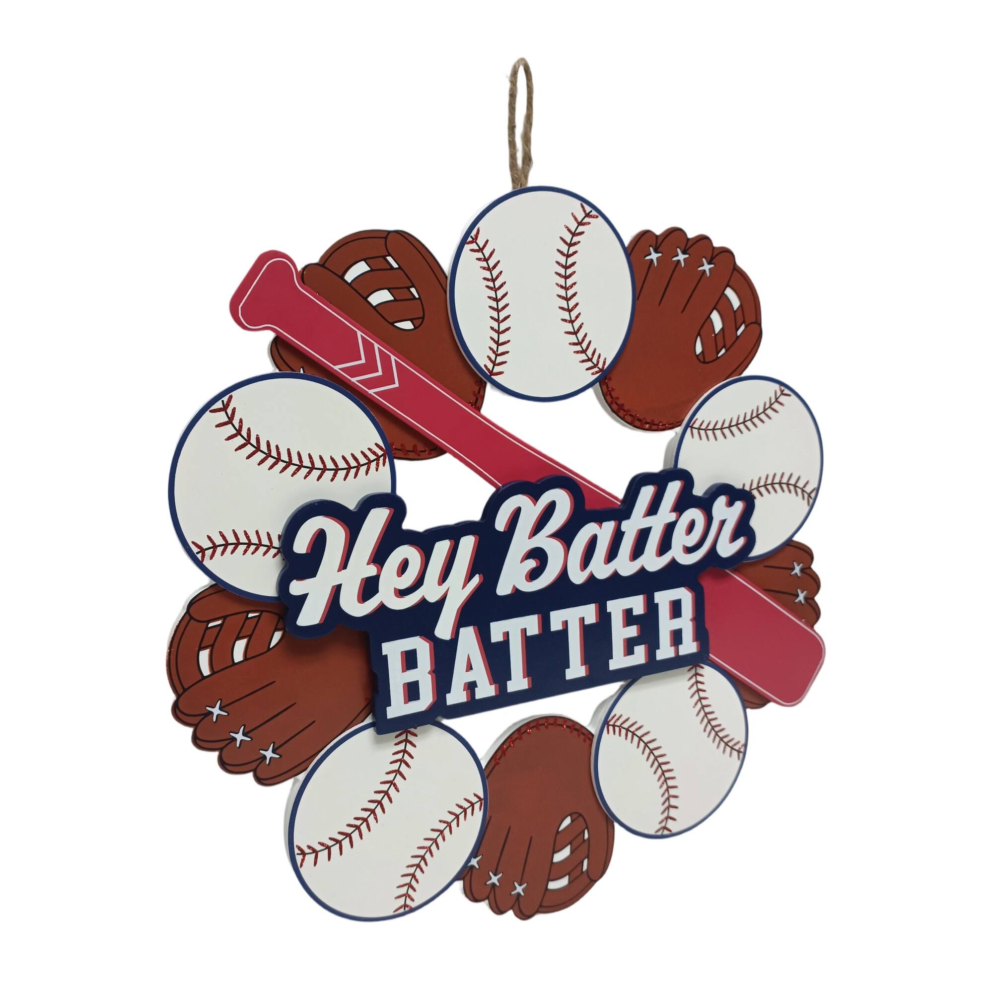 13.75" Hey Batter Batter Baseball Wreath by Celebrate It™